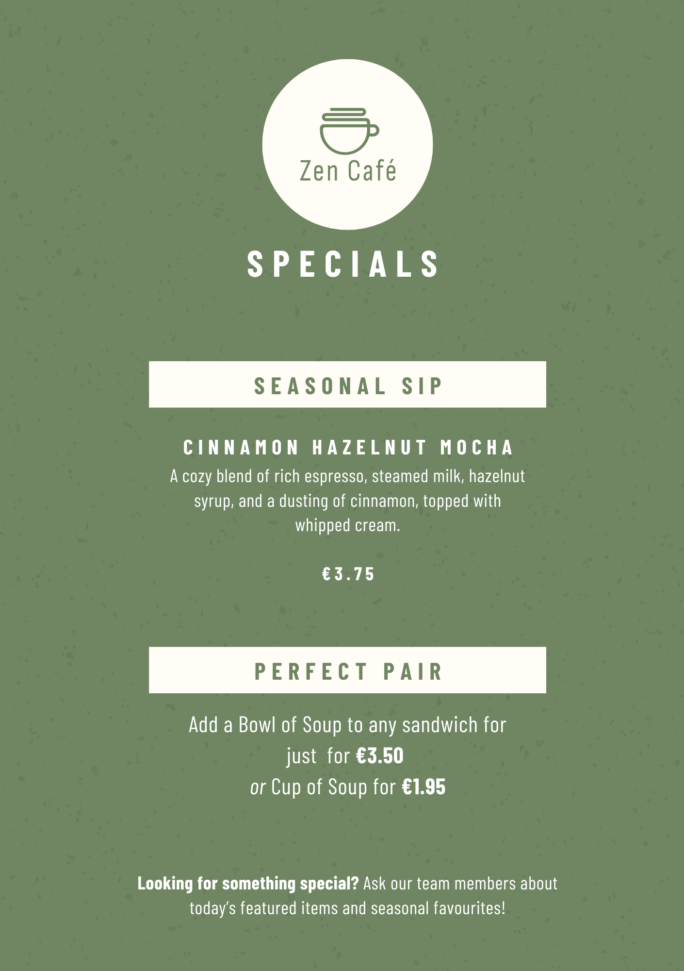 Zen Cafe Menu